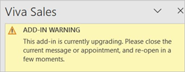 Screenshot that shows the add-in warning in the Outlook desktop app.