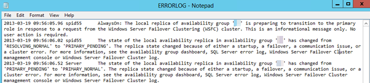 Screenshot of the error log if an automatic failover is triggered successfully.