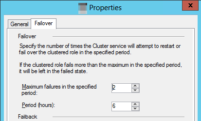 Screenshot of the Maximum Failures in the Specified Period property.