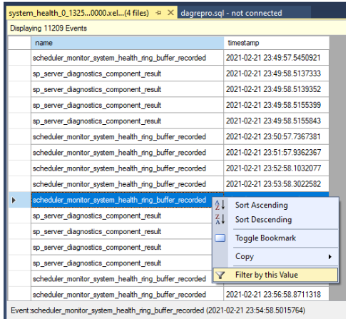 Screenshot that shows how to check non-yielding scheduler events.