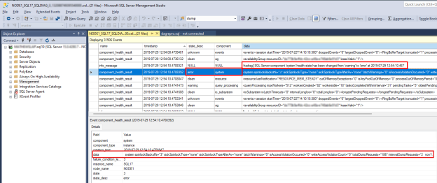 Screenshot of system component event that reported error.