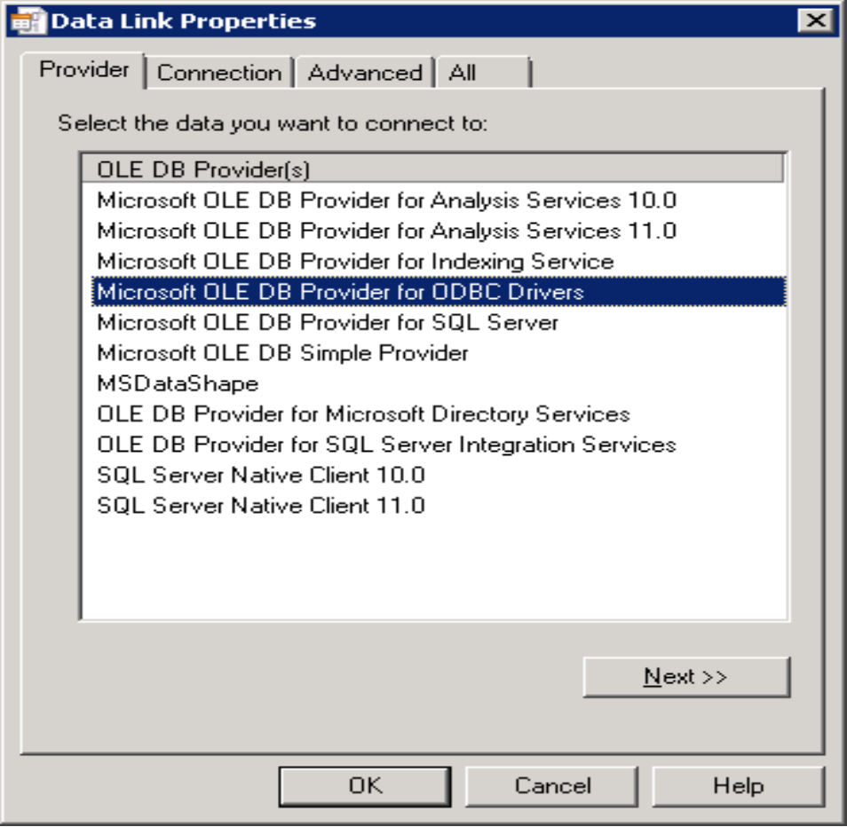 Screenshot shows an example of a 32-bit UDL dialog.