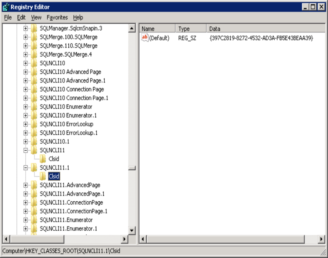 Screenshot shows how to find the provider dll using the versioned ProgId.