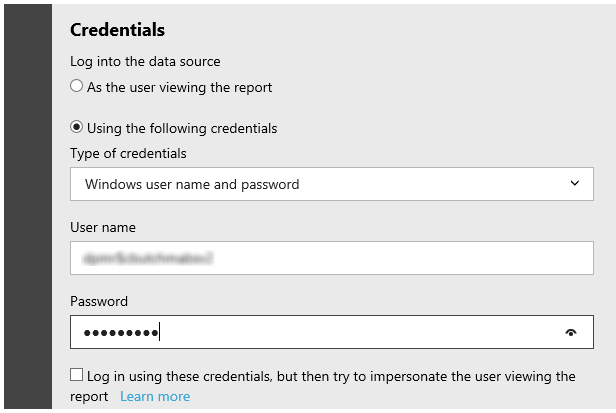 Set up credentials and test connection on the DPMReporterDataSource configuration page.