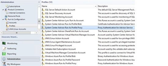 Open the System Center Advisor Run As Profile Proxy in Profiles under RunAs Configuration.