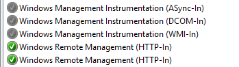 Only the Windows Remote Management is enabled in Inbound Rules.