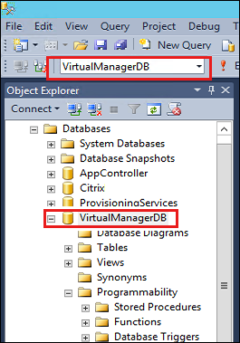 Go to the VirtualManagerDB database in Microsoft SQL Server Management Studio.