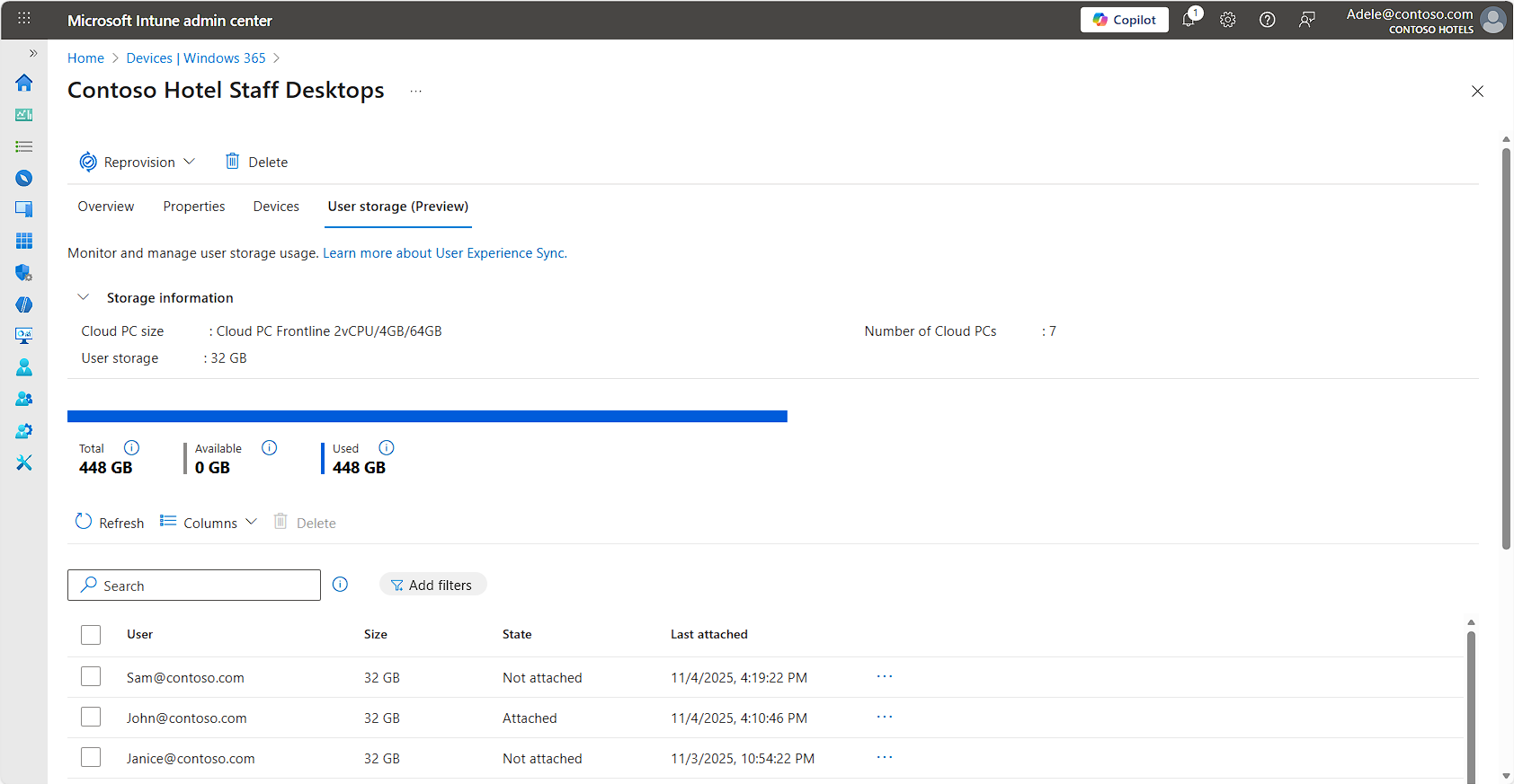 Figure 2: Pooled user storage that is at the policy limit