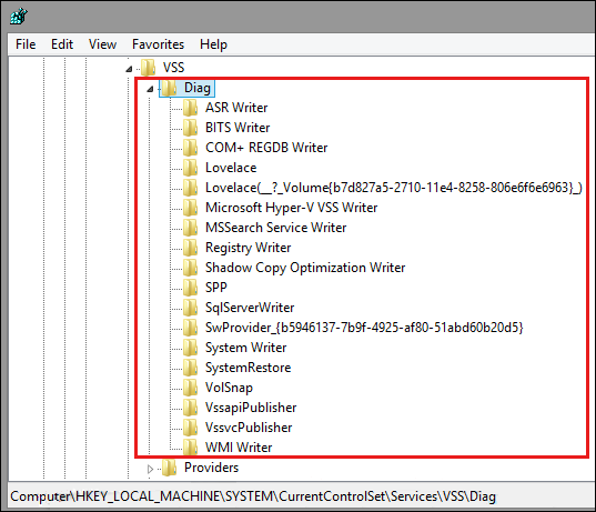 Screenshot of the Diag registry key in Registry Editor.