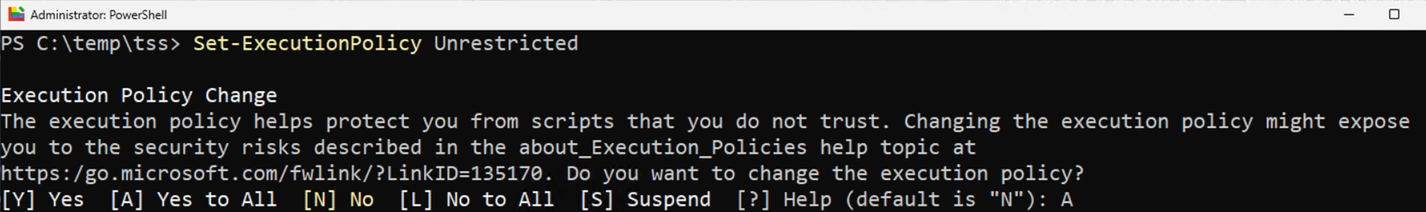 The screenshot of Set-ExecutionPolicy command result.