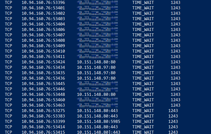 Screenshot of netstate command output.