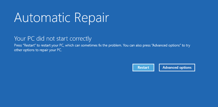 Screenshot of the Automatic repair screen.