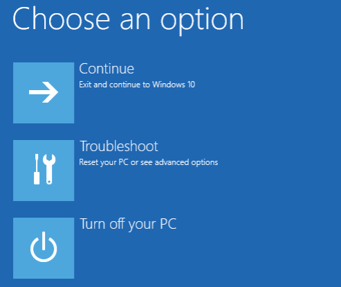 Screenshot of the Choose an option screen.