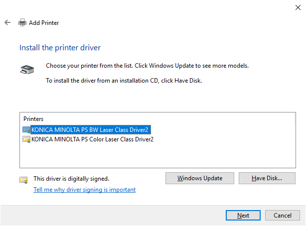 Not all printer drivers from Windows Update appear in Add Printer wizard -  Windows Client | Microsoft Learn