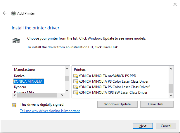 Not all printer drivers from Windows Update appear in Printer wizard - Windows Client | Microsoft Learn