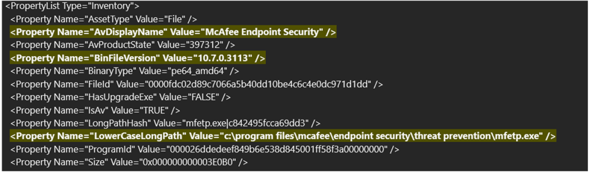 The human-readable XML file. This image highlights the property elements of applications that have compatibility issues.