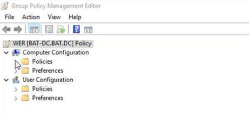Screenshot of Group Policy Management Editor with the Policies folder under Computer Configuration.