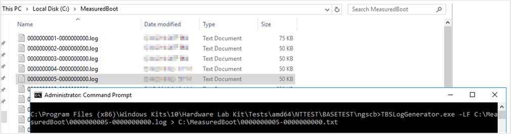 Screenshot of the Command Prompt window that shows an example of how to use TBSLogGenerator.