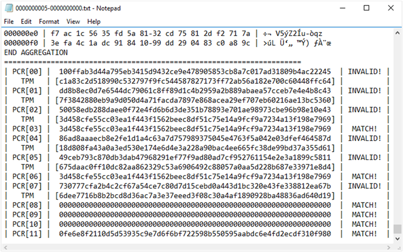 Screenshot of the text file that shows the PCR information at the end.