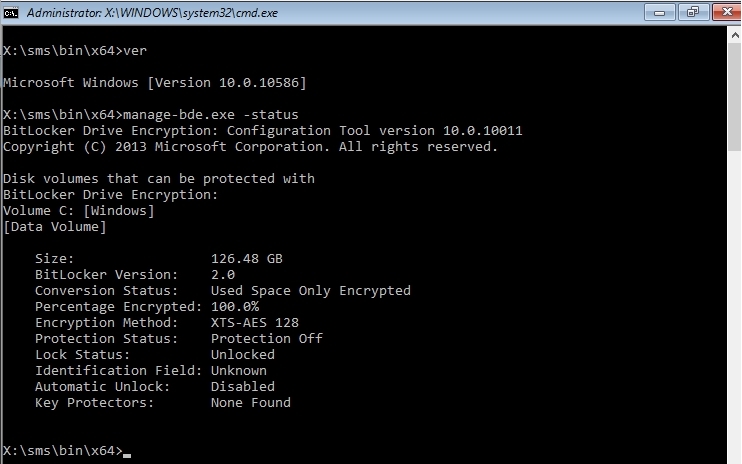 Screenshot of the output of the command, which shows the Encryption Method is XTS-AES 128.