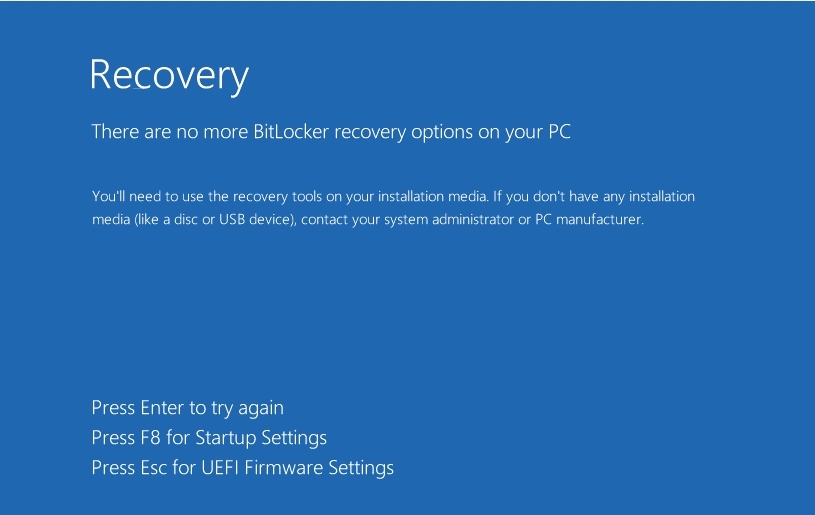 Screenshot of the Recovery screen after this step.