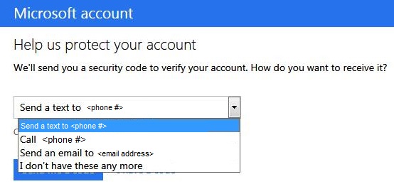Screenshot of the Send a text to phone options in Microsoft account verification page.
