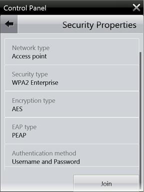 Screenshot of the example of the configuration settings in security properties.