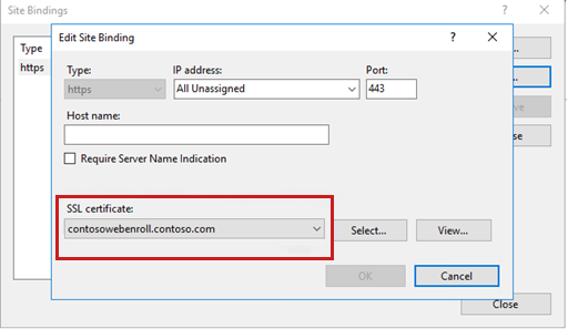 Add certificate and bind it to port 443.