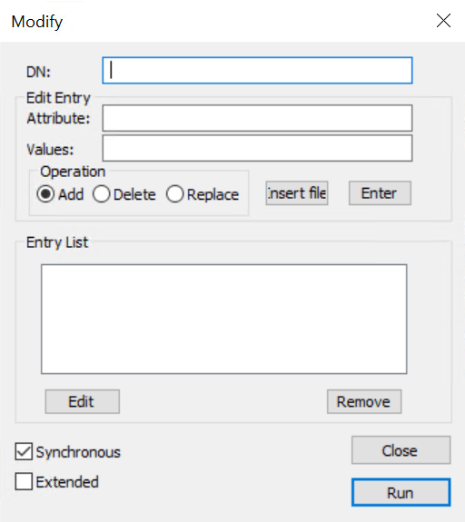 Screenshot of the Modify window with some entries can be configured.