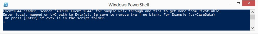 PowerShell command about running the Event1644Reader.ps1 file.