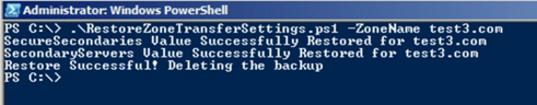 Screenshot of Windows PowerShell window which runs the restore script.