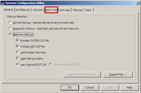 Screenshot of the System Configuration Utility window.