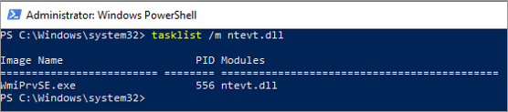 Screenshot shows the tasklist output of the ntevt.dll file.