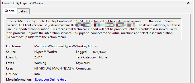 Event 23014 indicates that no Microsoft technical support will be provided.