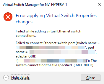 Can't create Virtual switch in Hyper-V - Windows Server | Microsoft Learn