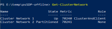 Screenshot of the Get-ClusterNetwork command result.
