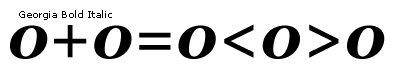 Screenshot that shows zero, plus, zero, equals, zero, left angle bracket, zero, right angle bracket, zero in Georgia Bold Italic.