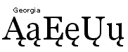 Screenshot that shows capital and lowercase versions of the letters A E and U with a curved accent on the bottom right of each letter.