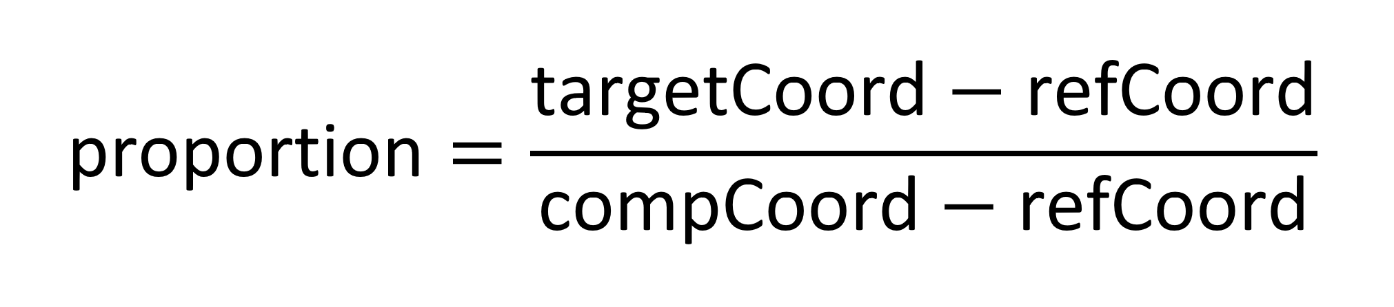 Proportion equals target coord minus ref coord quantity over quantity comp coord minus ref coord