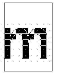 improved pixels against a lowercase m outline