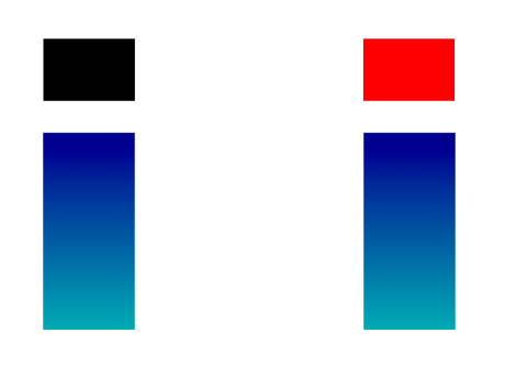 Two color glyphs for lowercase i with different color fills in the dot on each i