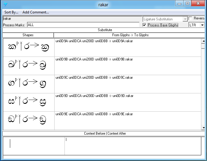 Screenshot that shows the 'vatu' feature is used to substitute the rakaaraansaya and yansaya forms.