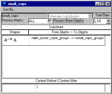 Screenshot of a window for the small caps lookup.