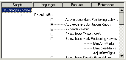Script, language and feature tags