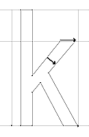 Example of diagonal control on outline of the letter k.