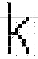 Example of diagonal control on an outline of the letter k with pixels.