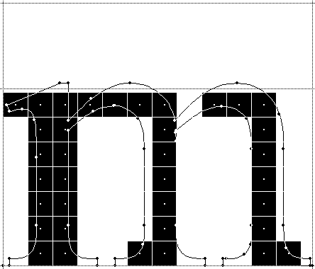 Screenshot showing the outlined letter with all pixels turned on.