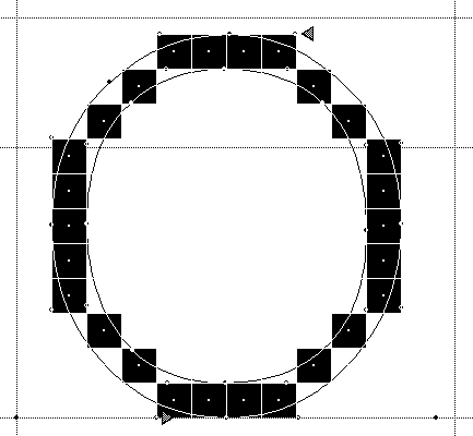 Screenshot showing an outline of the letter O filled with pixels.
