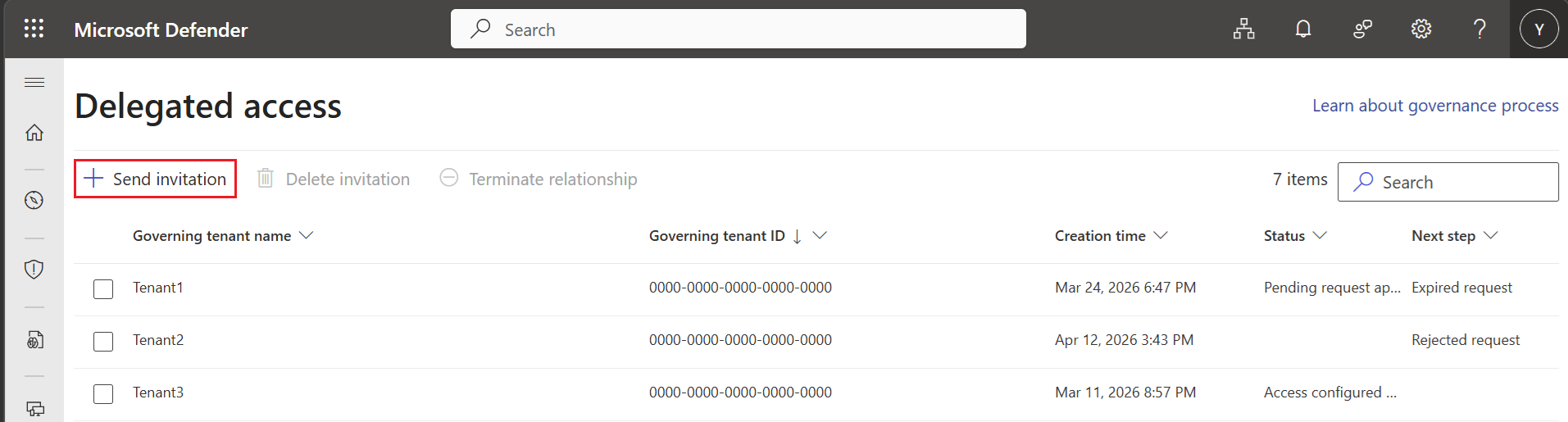 Screenshot of delegated access interface with send invitation option.