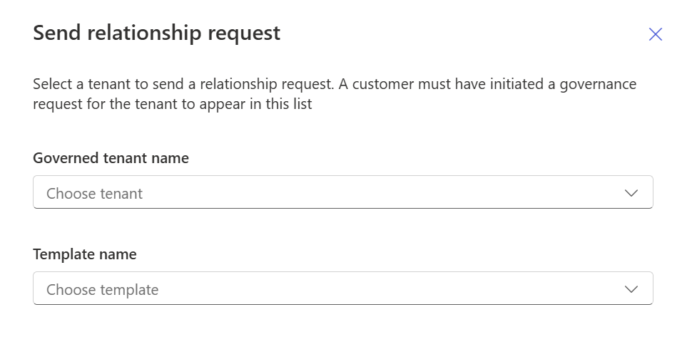 Screenshot showing the governance relationships request submission.